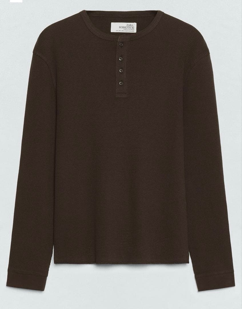 zara soshiotsuki ヘンリーネックワッフルTシャツ ブラウン - メルカリ