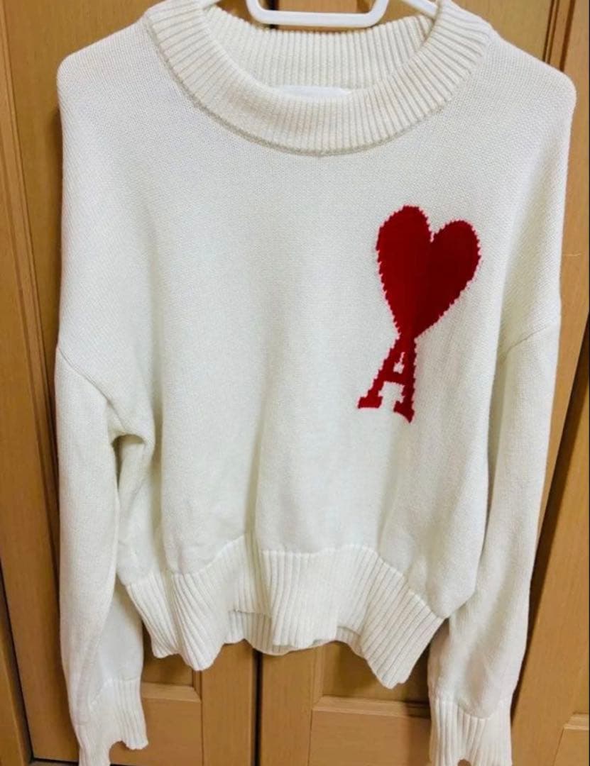 正規品】ami paris ホワイトニットセーター - メルカリ