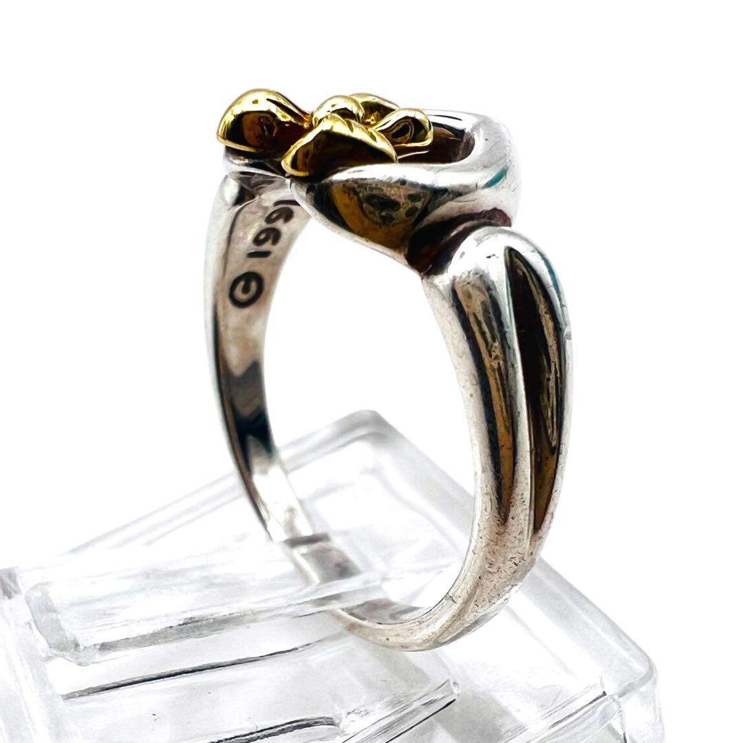 ティファニー ハート リボン K18 750 シルバー925 コンビ リング