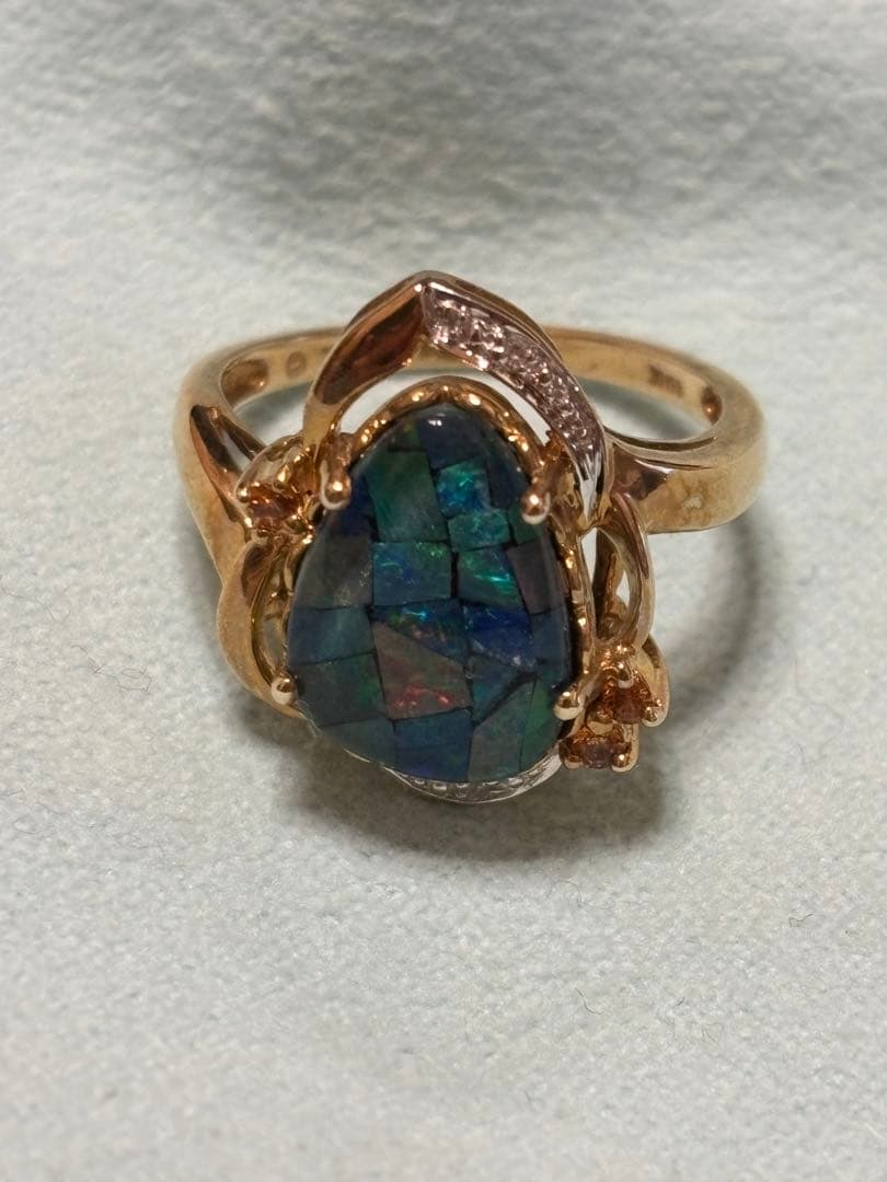 K10 モザイクオパールリング？　 14号