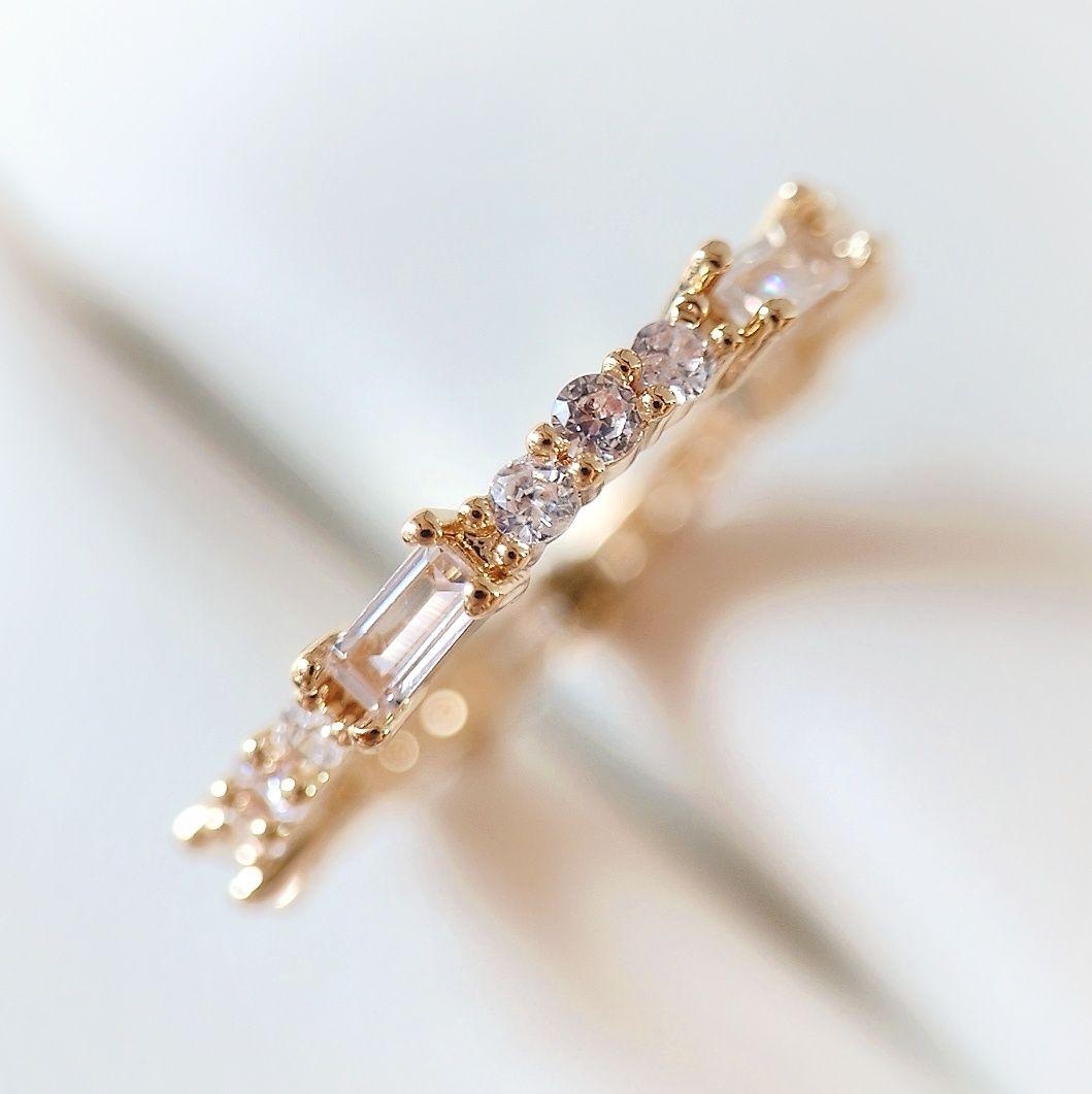 1539 高級 sona ダイヤモンド フルエタニティ リング 長方形 ゴールド