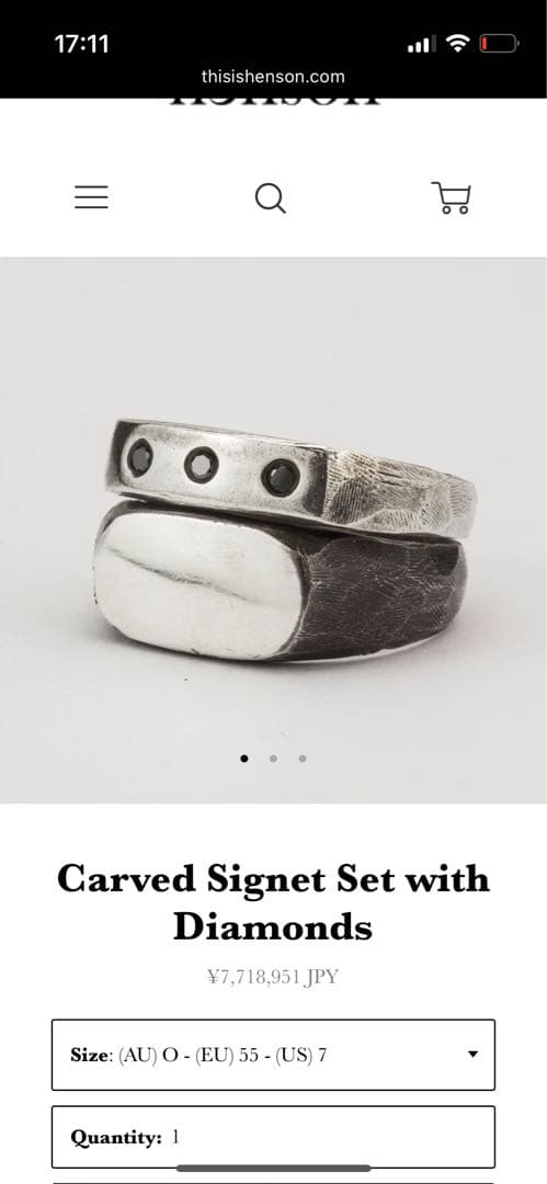 Henson シグネット+ブラックダイヤモンド　シルバーリングセット15-16号