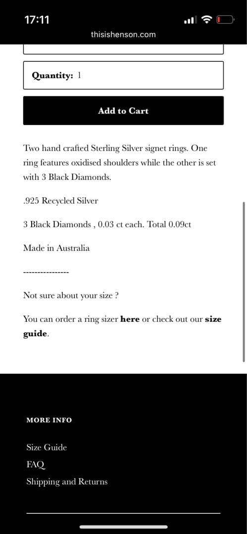 Henson シグネット+ブラックダイヤモンド シルバーリングセット15-16号