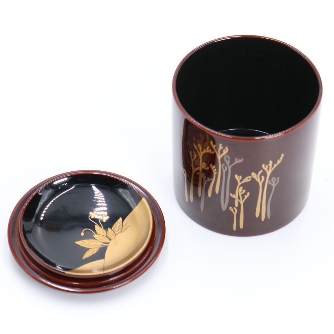 竹内幸斎作 蕨蒔絵 金輪寺 茶器 溜塗 共箱 茶道具 C42