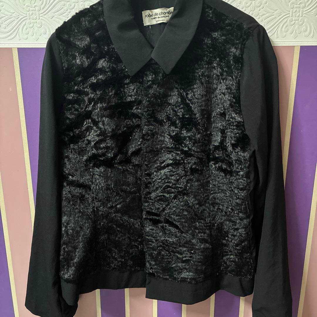 robe de chambre 黒ファー風ジャケット