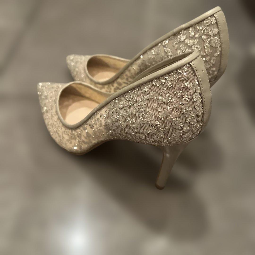 DIANA プラチナ グリッターチュールパンプス23.5cm ヒール9センチ