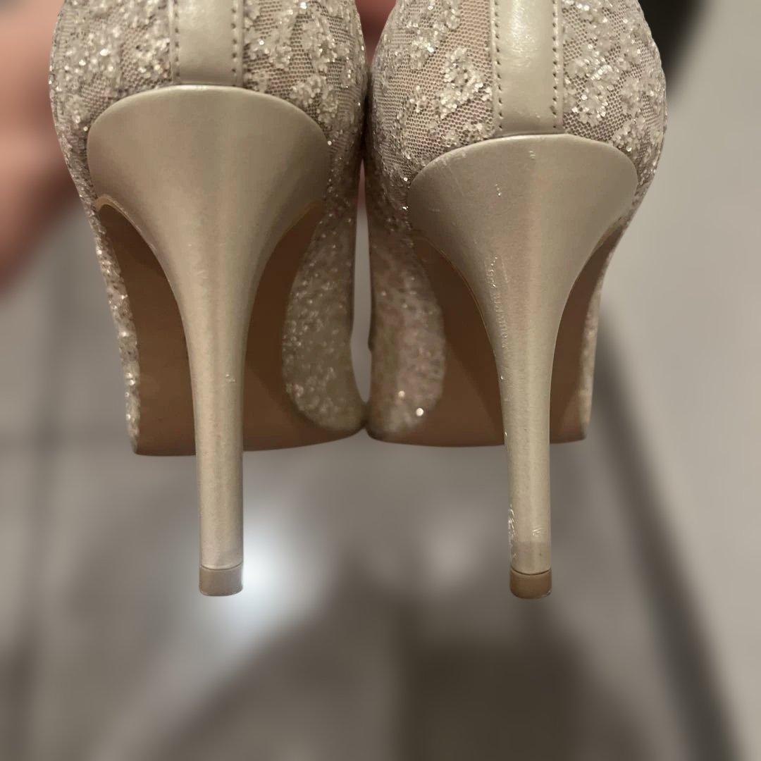 DIANA プラチナ グリッターチュールパンプス23.5cm ヒール9センチ