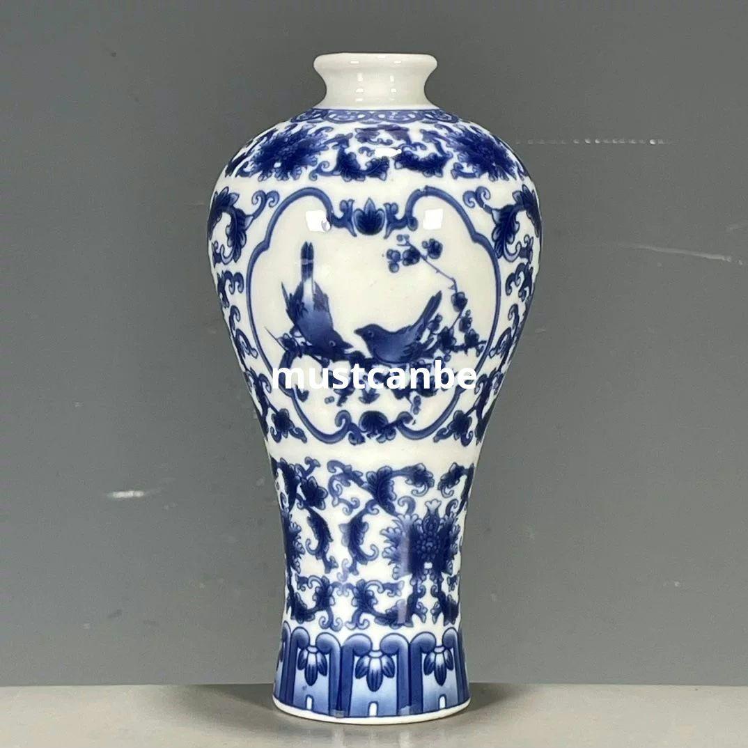 清乾隆青花花鳥図紋梅瓶 景徳鎮 陶磁器 装飾品 現代工芸品 美術品 置物
