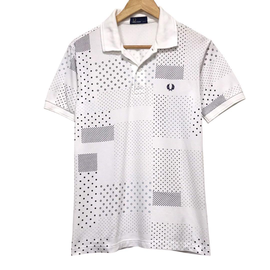 FREDPERRYフレッドペリー 半袖ポロシャツ 刺繍ロゴ ドット柄 ホワイト