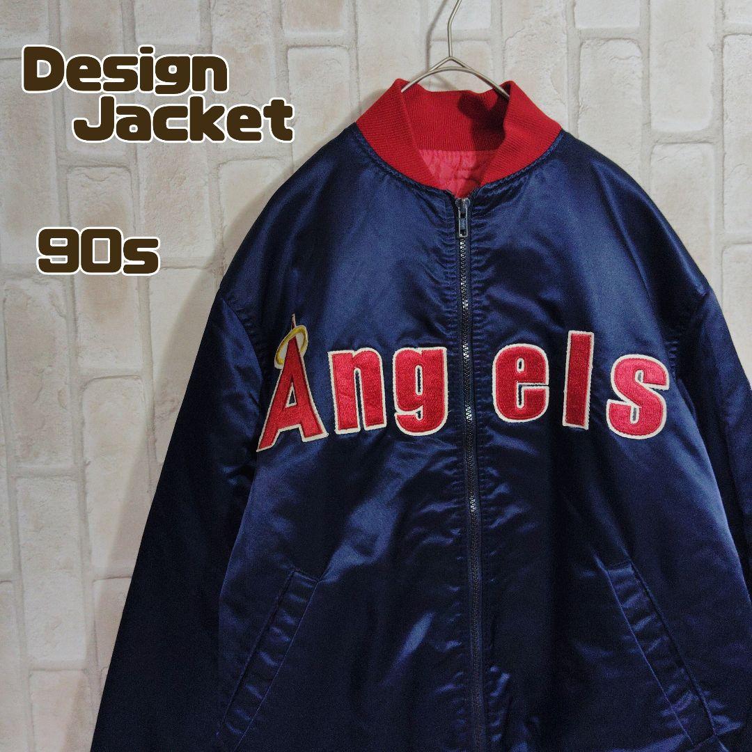 スターター　90s　USA製　スカジャン　スタジャン　エンゼルス　ネイビー　刺繍