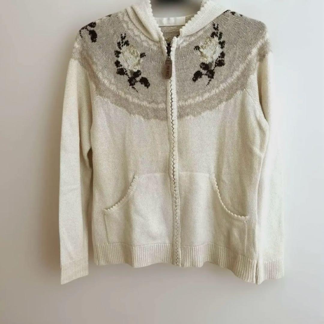 ピンクハウスフード付きニットジップパーカーカーディガン　カシミヤアンゴラ混レトロ