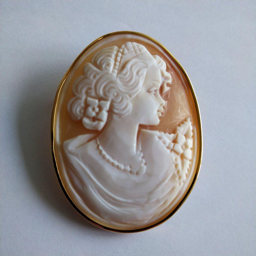 tai125✤シェルカメオブローチ✤K18✤2way✤デビュー前の美少女✤