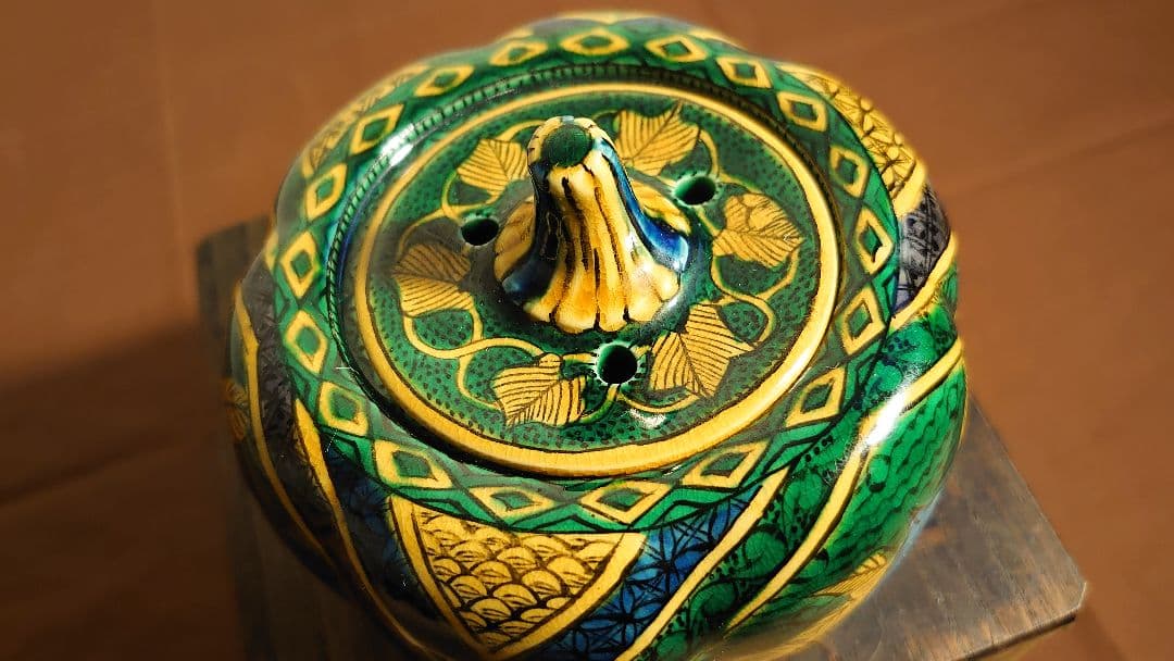 吉田屋窯 青九谷 青手 古九谷 九谷焼 香炉 角福 アンティーク九谷焼 1