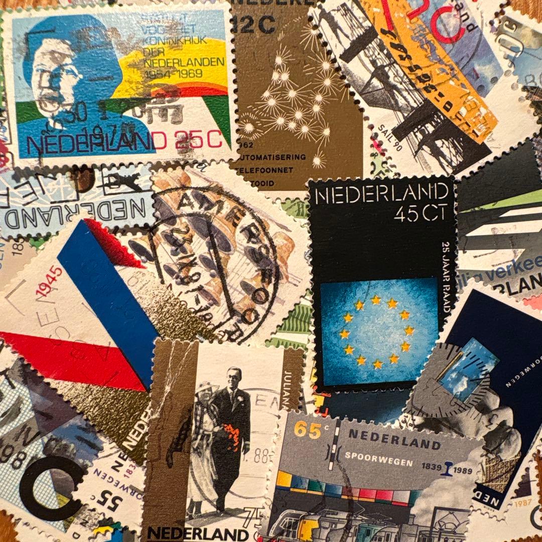おしゃれな外国切手 オランダ カラフル 50枚 海外切手 紙もの 古切手