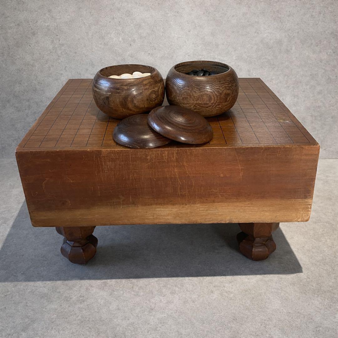 【脚付碁盤】天然木 碁盤 碁石セット 木製 囲碁盤 ヘソ有