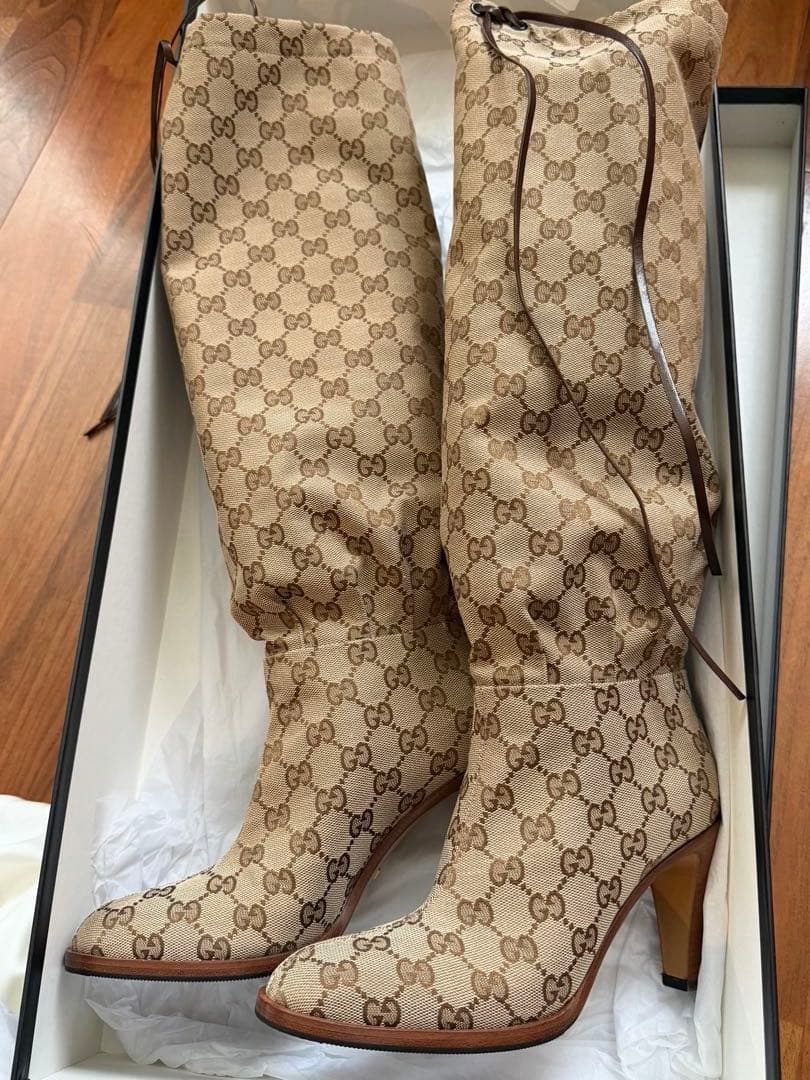 【美品】GUCCI　GG総柄ロングヒールブーツ