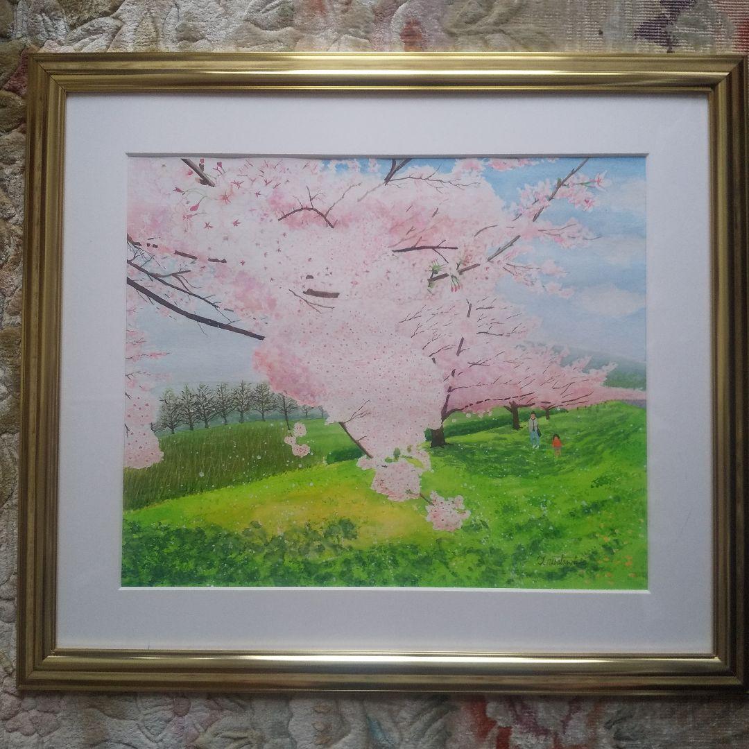 透明水彩画『桜並木』
