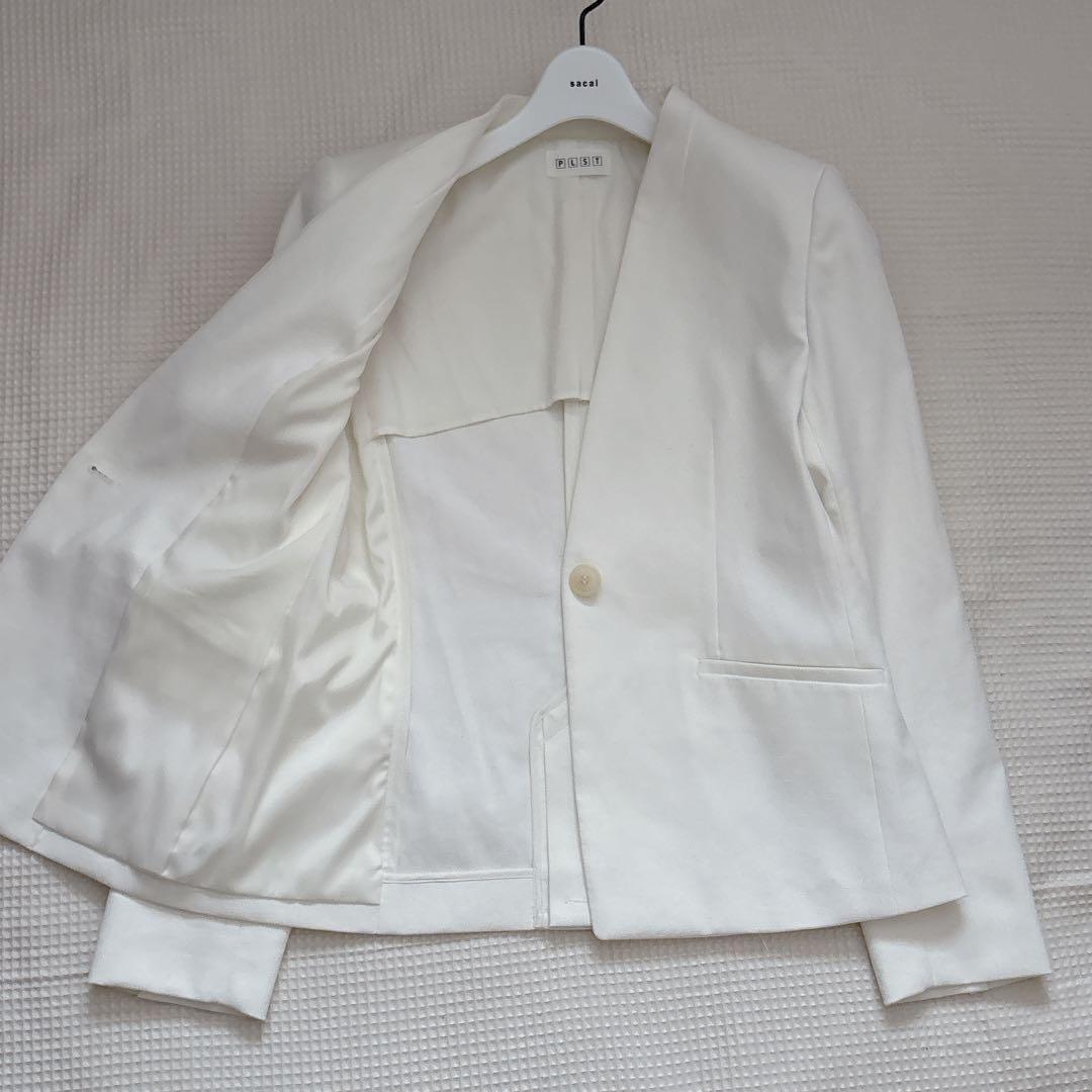 プラステ ノーカラージャケット ワイドパンツ セットアップ リネン