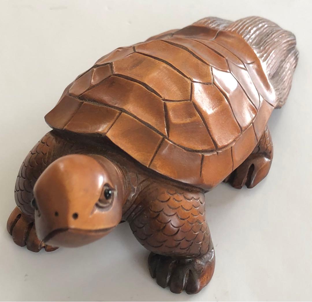 亀、カメ、亀屋、一刀彫り柘植材アンティーク手作り、オブジェインテリア現品無料発送