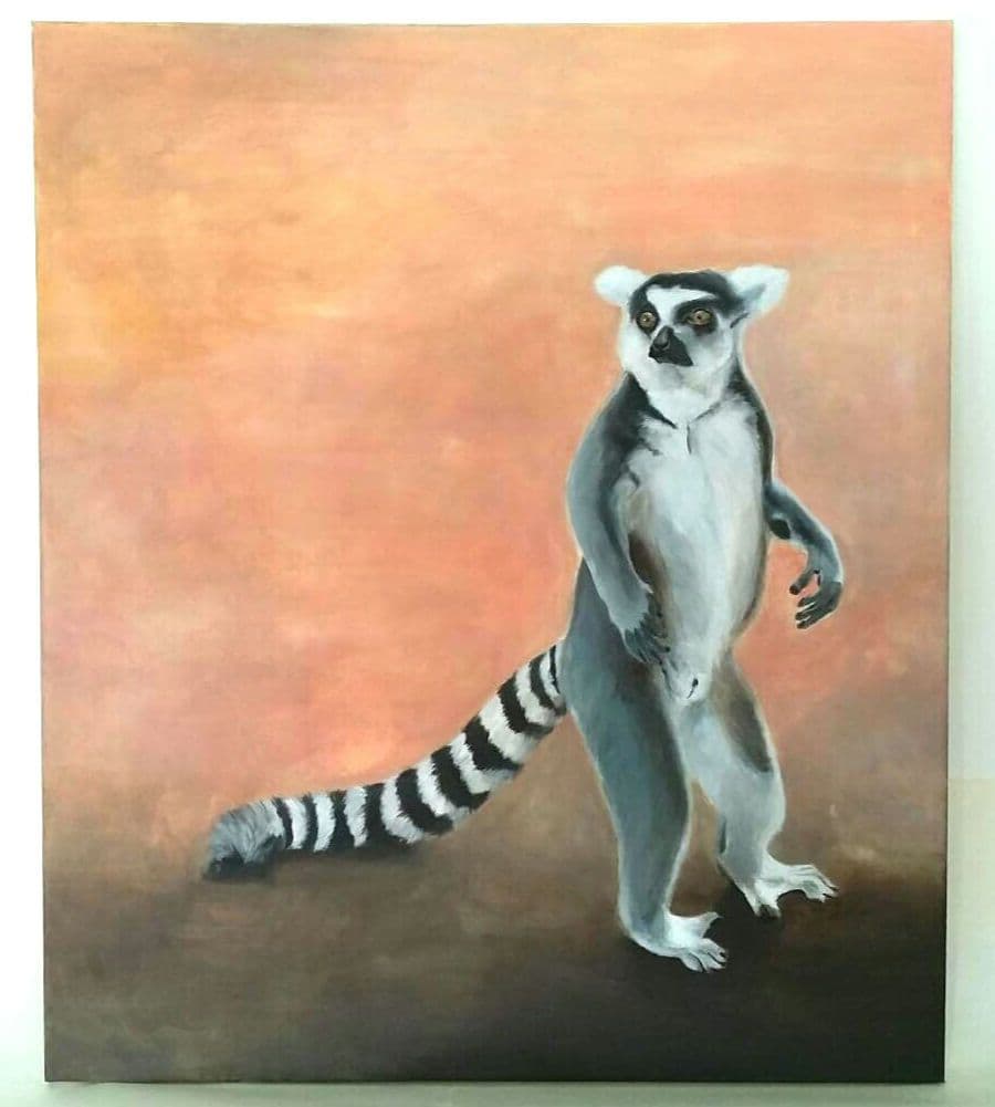 ワオキツネザル アクリル絵の具 キャンバス オリジナル
