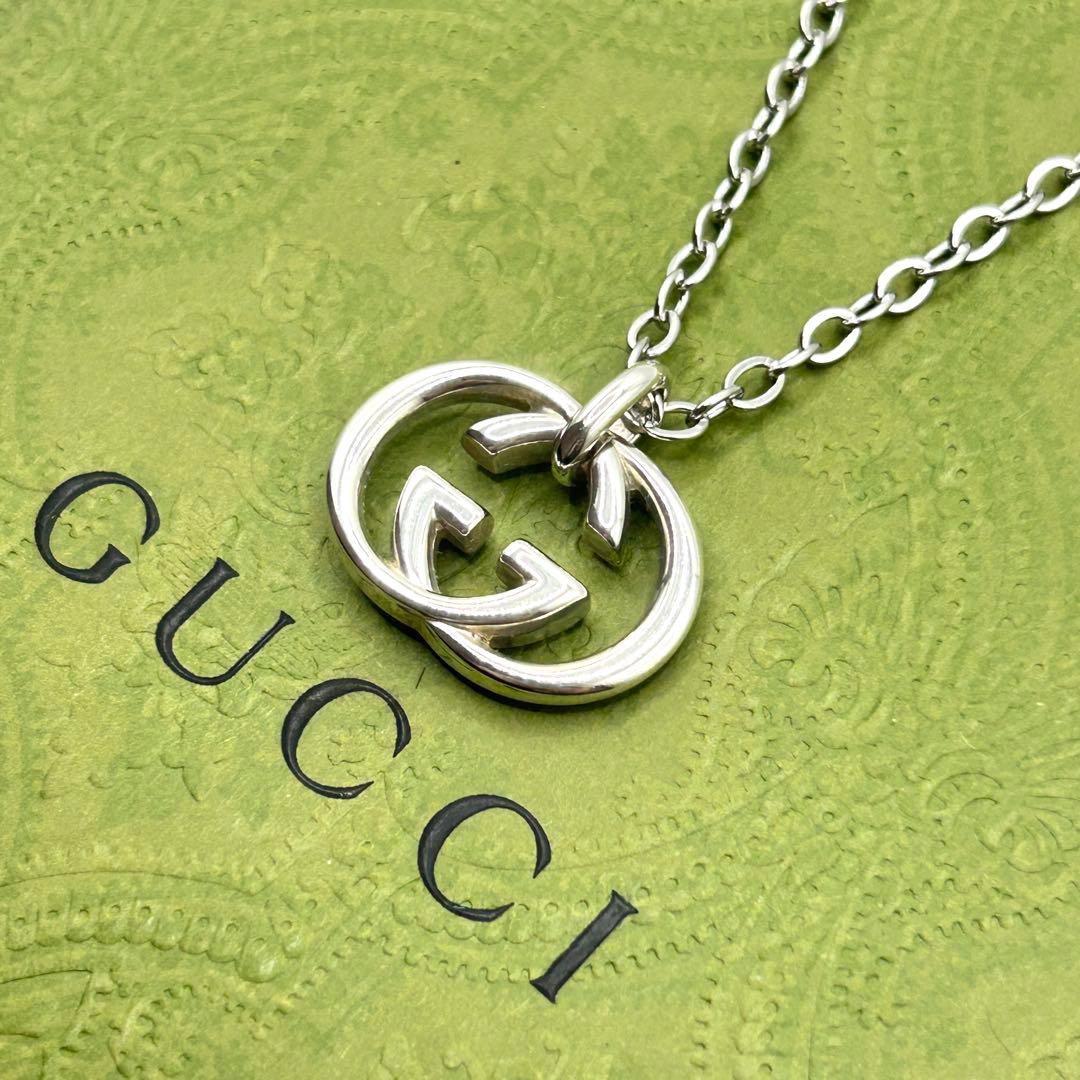 美品　グッチ　インターロッキングG ネックレス　シルバー　社外チェーン