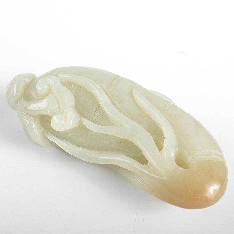 中国　玉石白玉彫刻　霊芝刻　根付　紙鎮　置物　C　R7025E