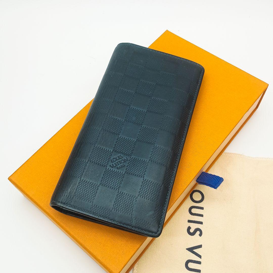 【美品S】ルイヴィトン　ブラザ　ダミエアンフィニ　ネイビー系　長財布 希少 ルイヴィトン ダミエ アンフィニ ポルトフォイユ ブラザ 青 長