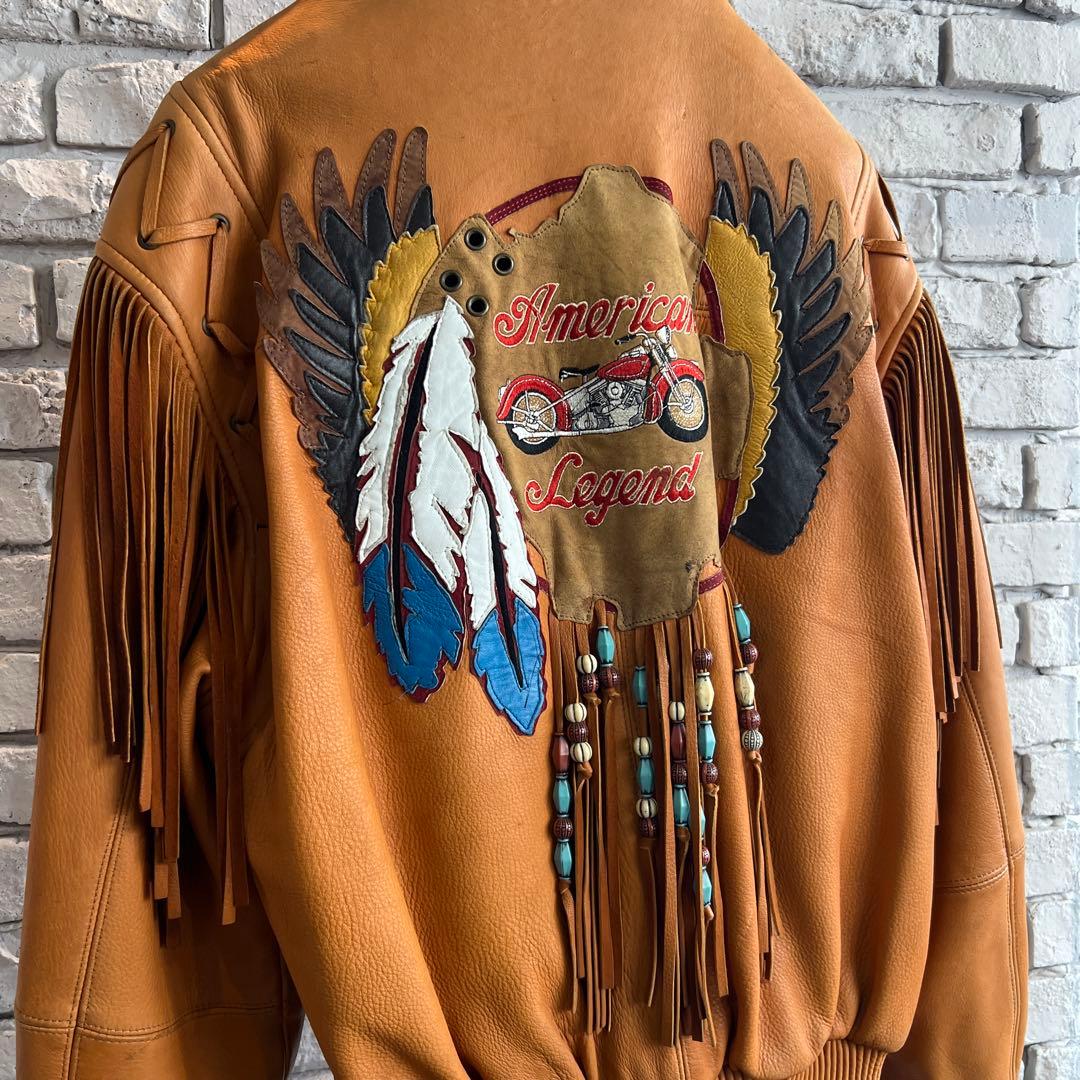 DALLAS Leather 90s USA製 フリンジ レザージャケット 刺繍