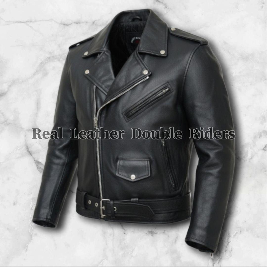 本革 ダブルライダースジャケット カウレザー 短丈 大きいサイズ 44 ブラック