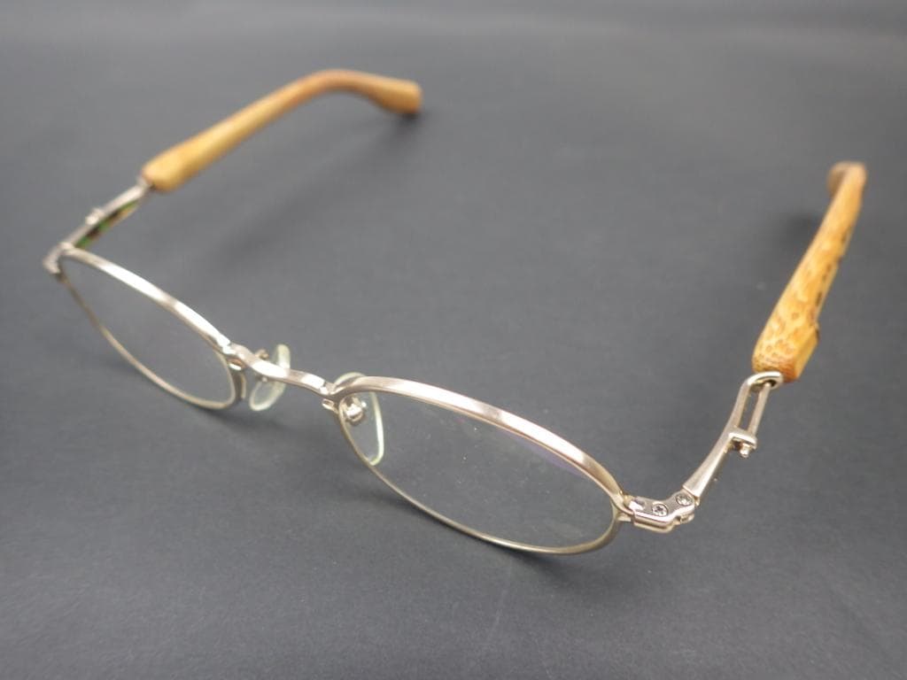 55美品 眼鏡 竹製 メガネフレーム メガネ バンブーテンプル 度付き 定価9万