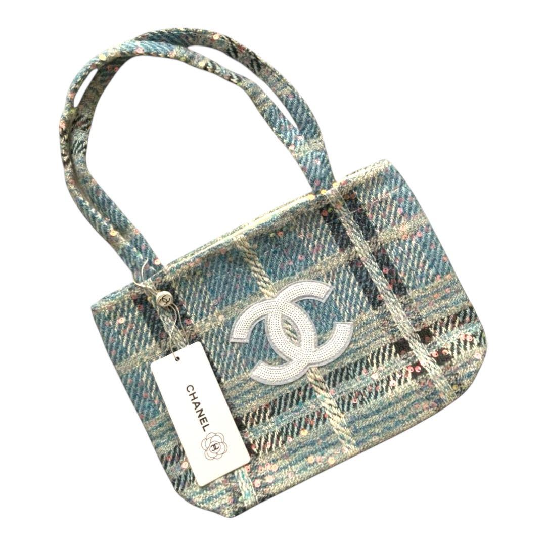 桜*こ様 【新品未使用】 CHANEL ツイード 青 スパンコール トートバッグ
