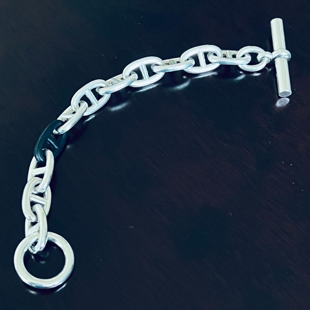 エルメス シェーヌダンクル ブレスレット TGM11コマ ブラックレザー