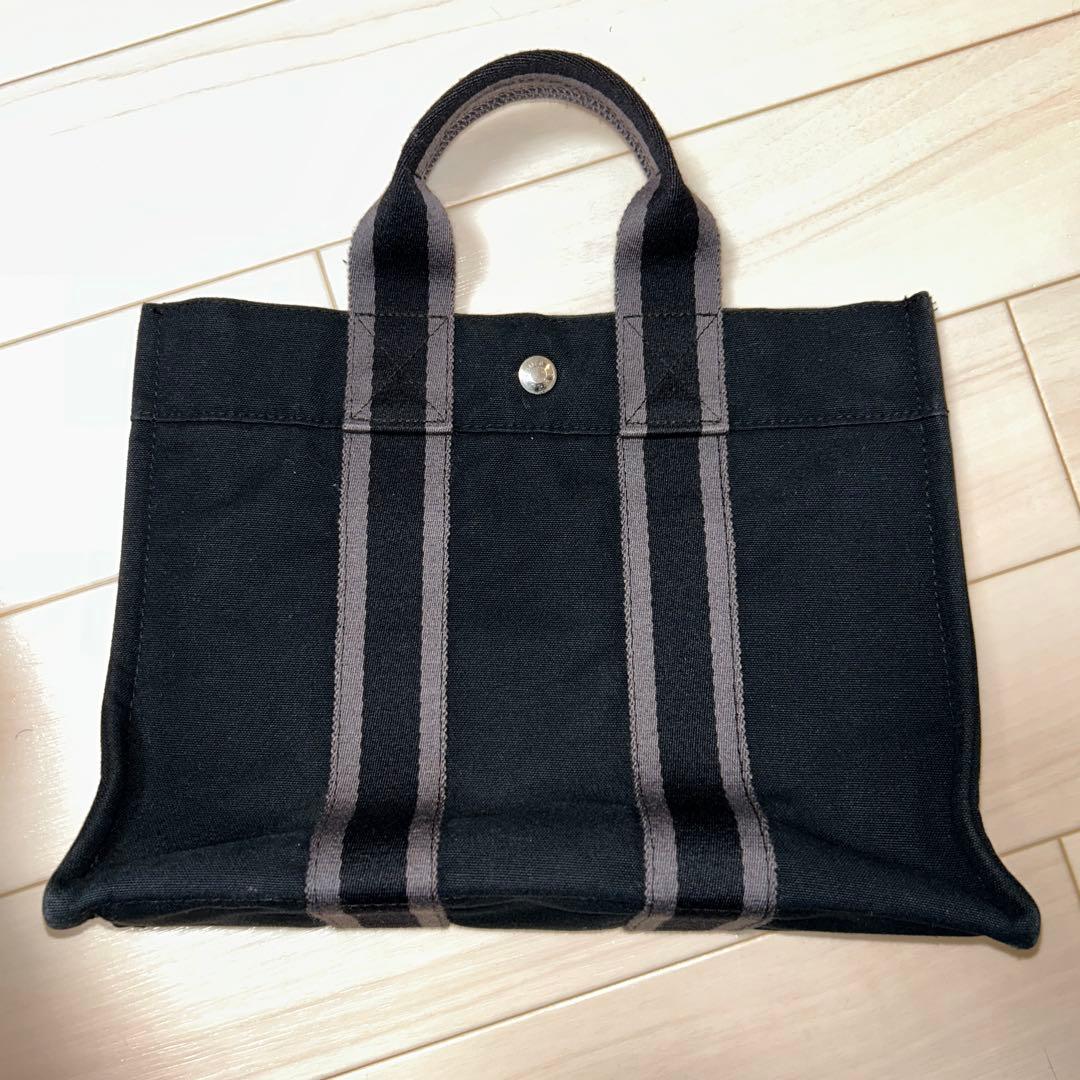 フールトゥPM エルメス トートバッグ キャンバス 黒 ストライプ - メルカリ