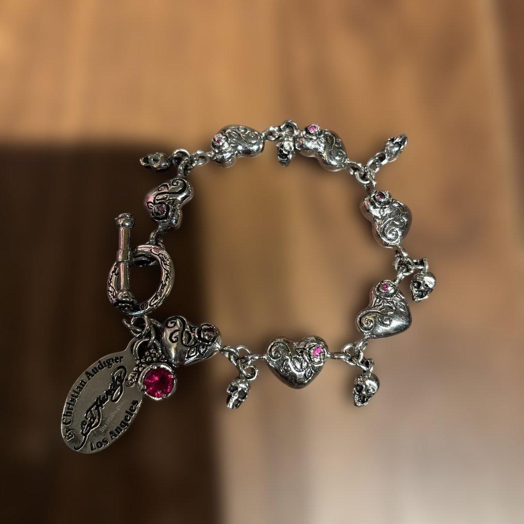 エドハーディ　ブレスレット　ハート　スカル　ルビー　ロゴ　プレート DX1445 ブレスレット｜シルバー｜ウィメンズ｜DIESEL