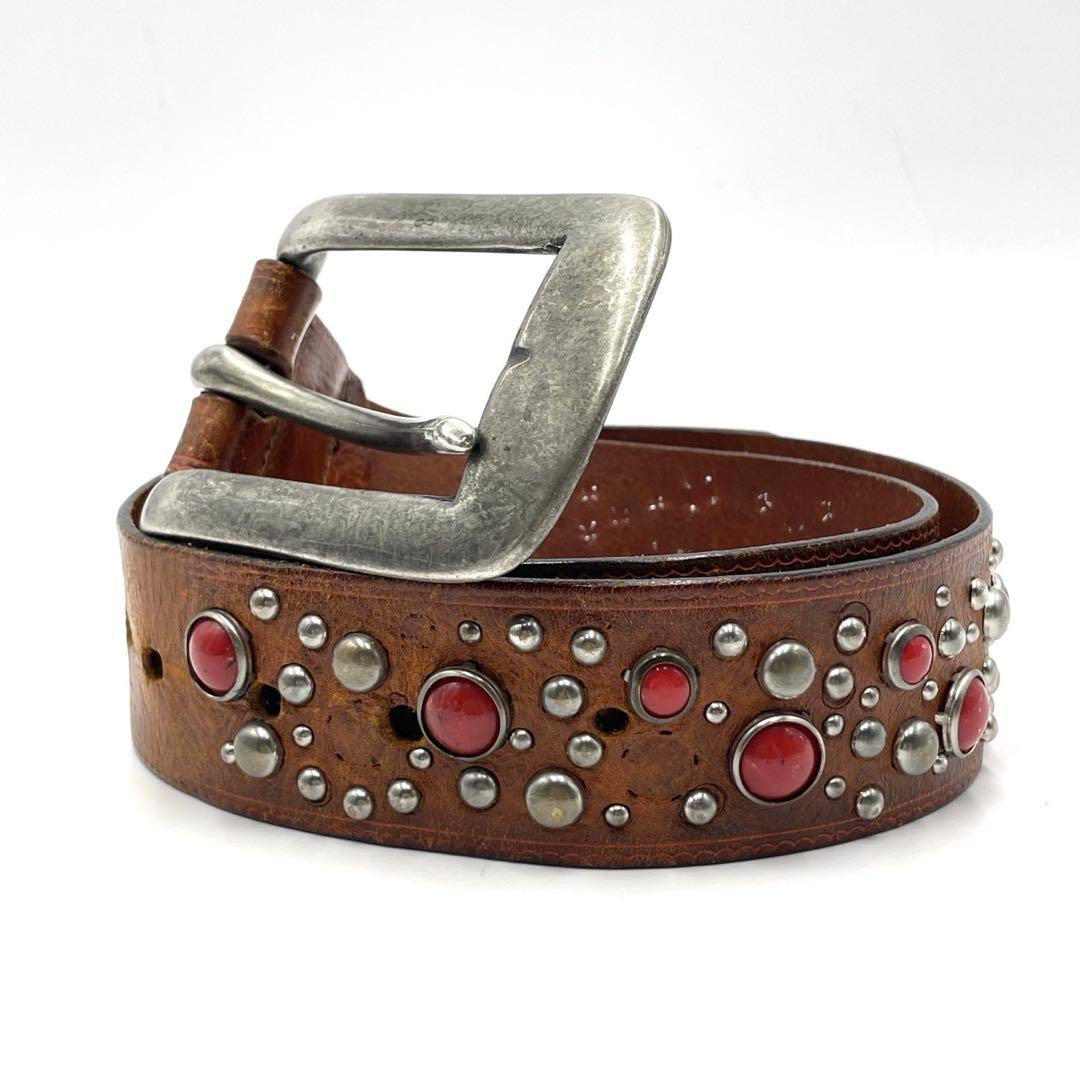 美品● ディースクエアード ベルト スタッズ ブラウン レザー