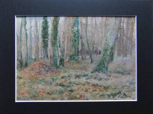 久米　桂一郎 、寒林枯葉、希少な額装用画集より、新品高級額、額装付