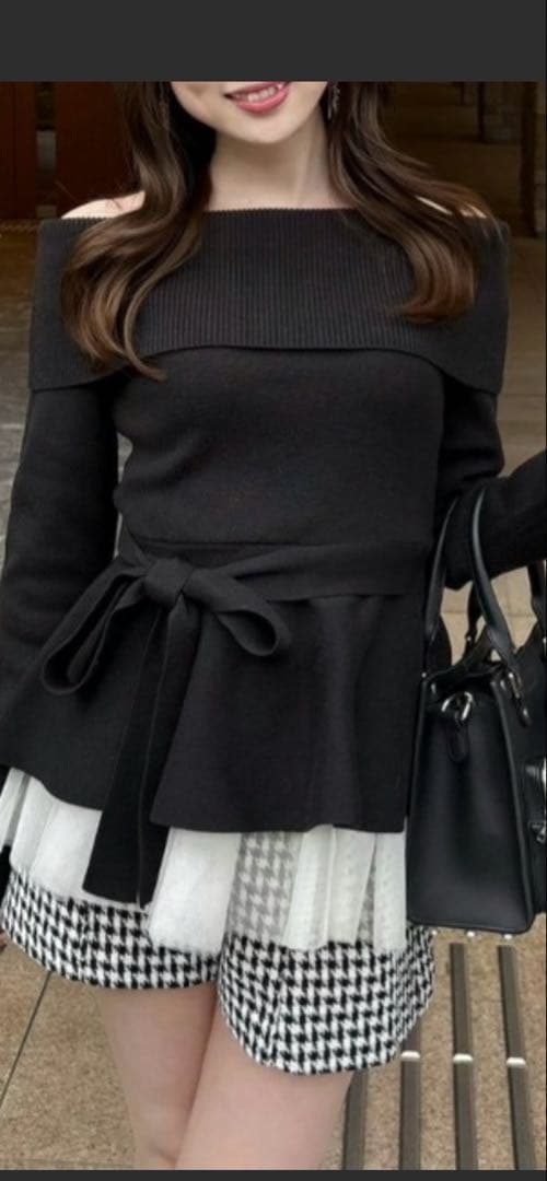 rienda★チュールレイヤードペプラムニットトップス