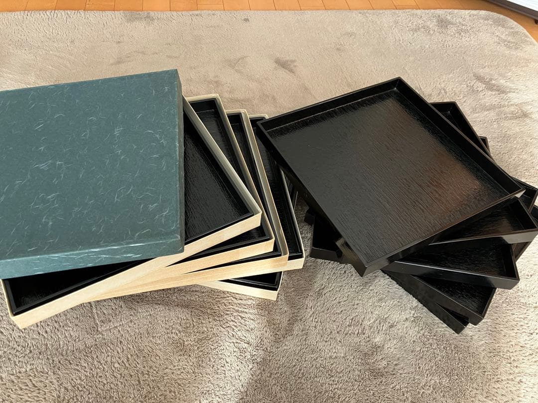 のんさま専用　漆器トレイ お膳2種類　10枚×2セット みよし漆器本舗 トレー 木製 お盆 羽反 42cm 長角膳 漆塗り おしゃれ