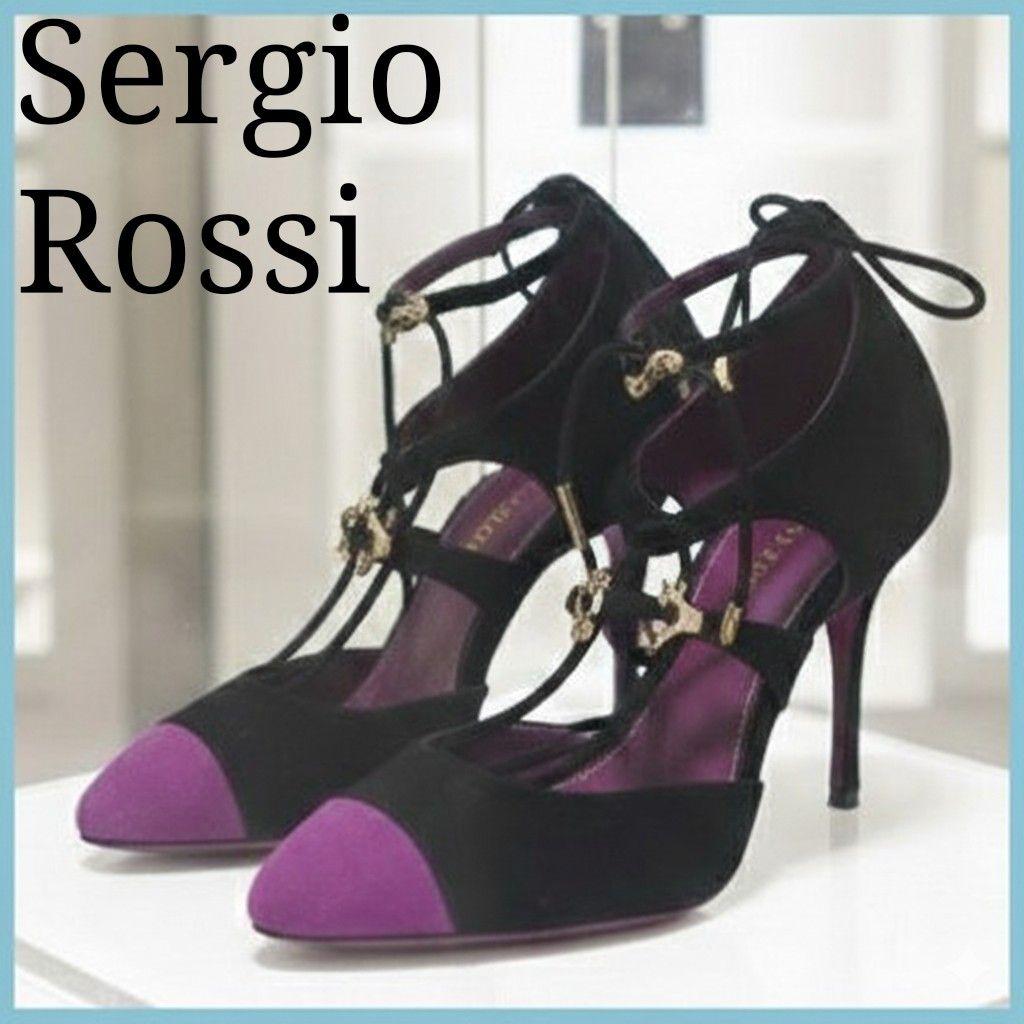 美品】セルジオロッシ パンプス 34 スエード ブラック パープル