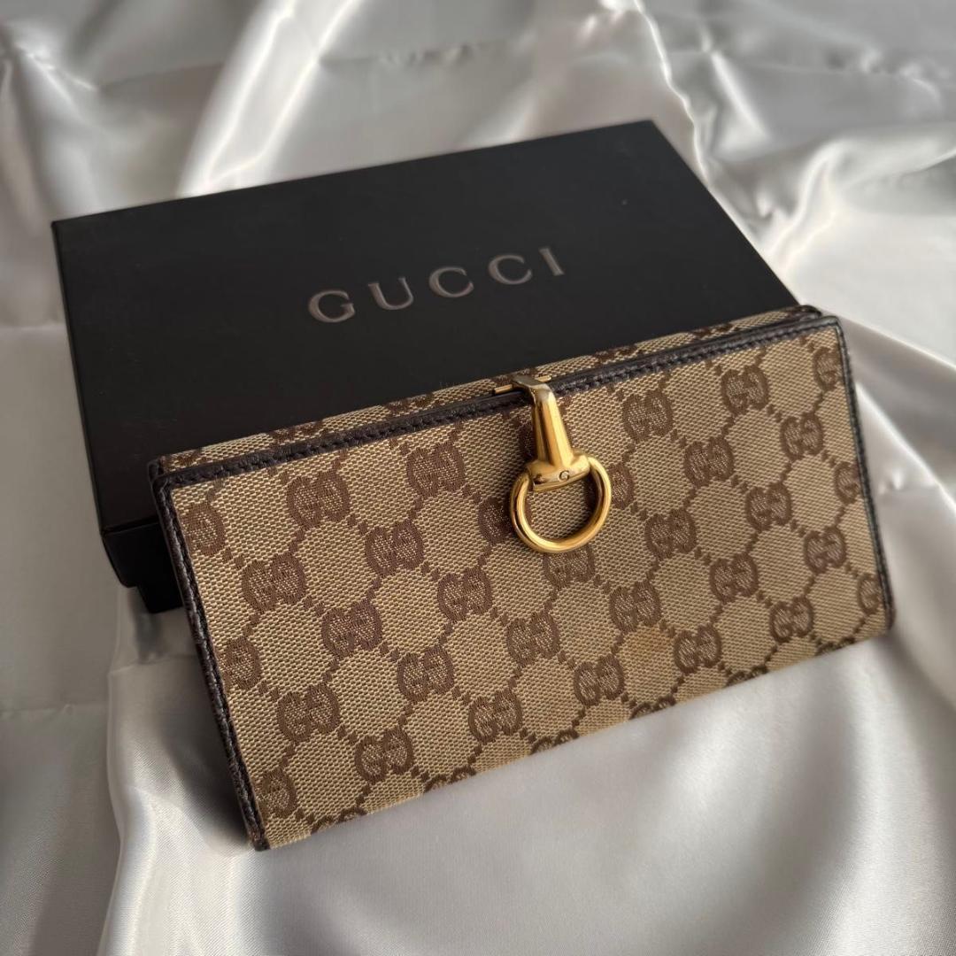 GUCCI グッチ GGキャンバス レザー　ホースビット 長財布 800910