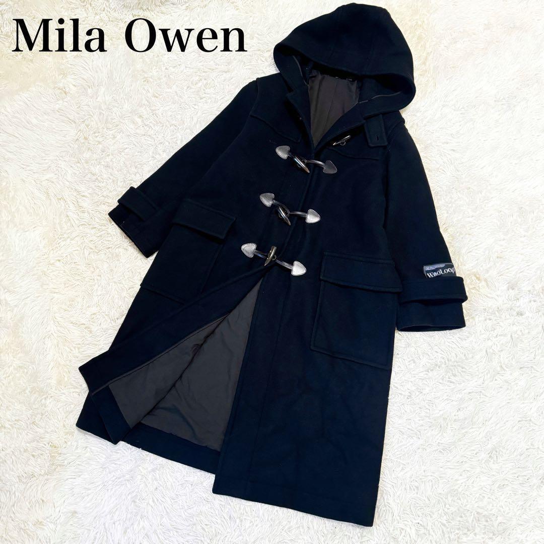 現行 美品 ミラオーウェン ロングダッフルコート ブラックWooloop Mila Owen（ミラオーウェン） ダッフルコート 0 ネイビー レディース