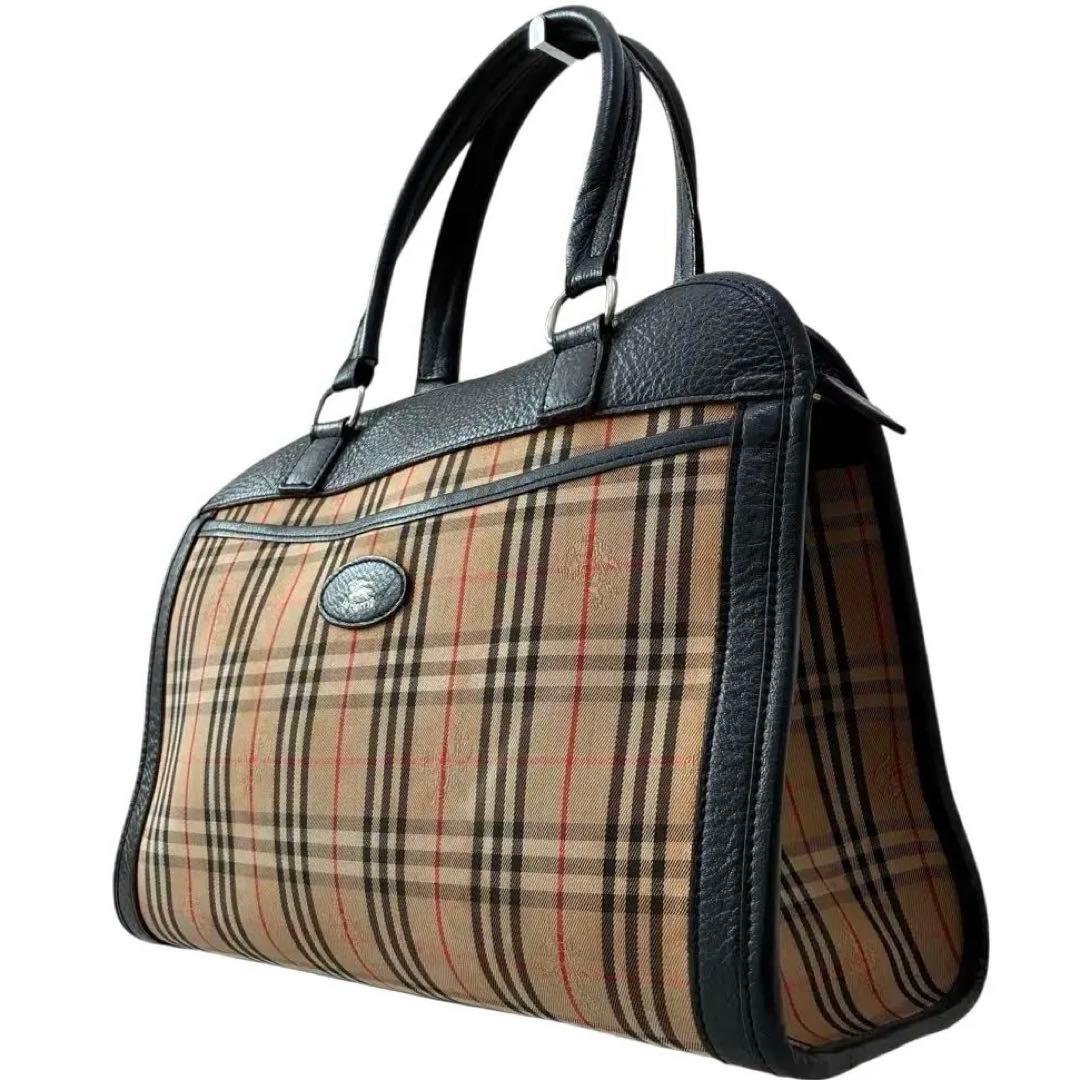 バーバリー Burberrys ノバチェック 黒レザー ボストン