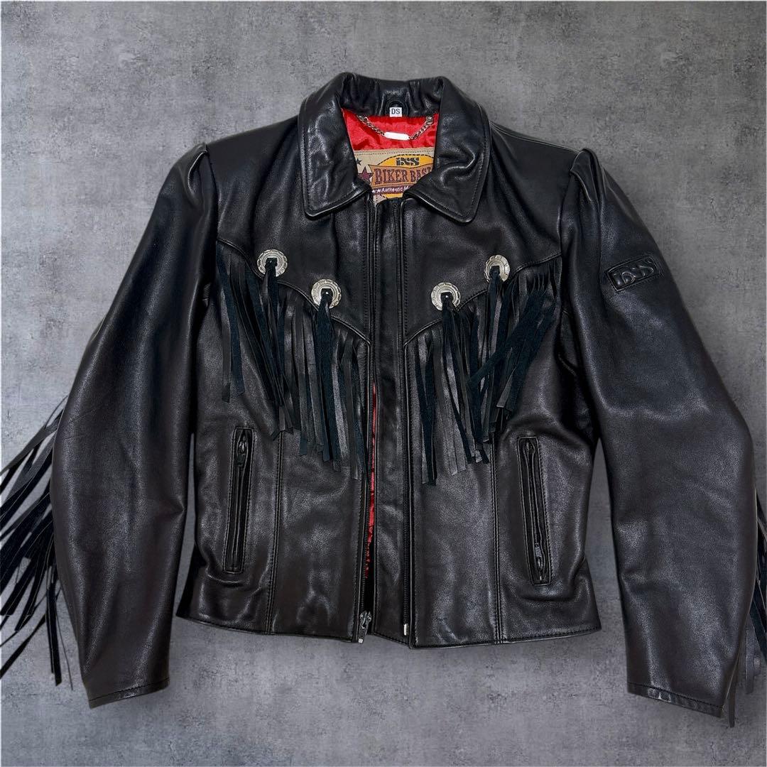 美品✨IXS フリンジ 本革　ライダースジャケット 高級レザー 花柄　バイカー デグナー】クラシック×花山コラボジャケット 21SJ-14K 桧垣桜柄＜L