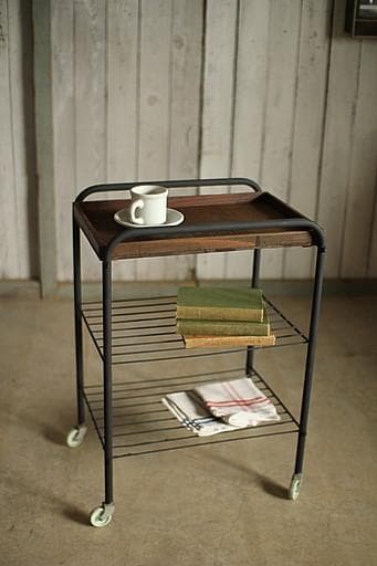 古い鉄と古材のキッチンラック　食器棚　オープンラック　古家具　古道具