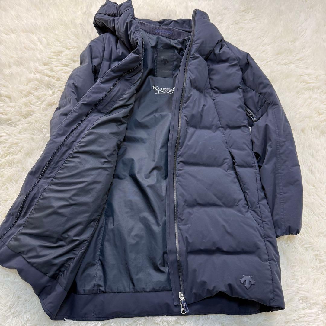 美品　水沢ダウン　デサント　ロングダウンジャケット　ネイビー　ベンチレーション有