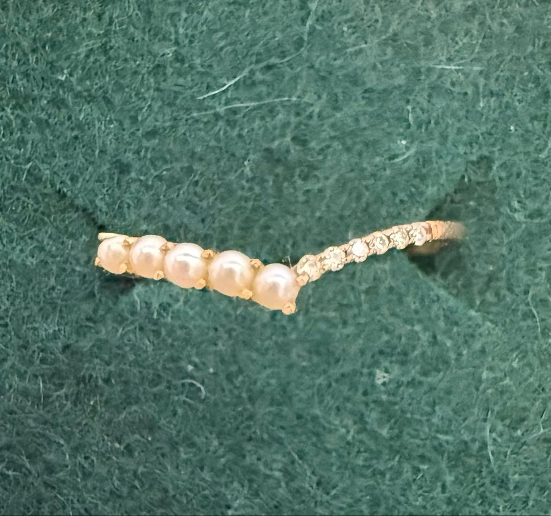 cui-cui キュイキュイ K10 ダイヤ パール　V字　リング 11号