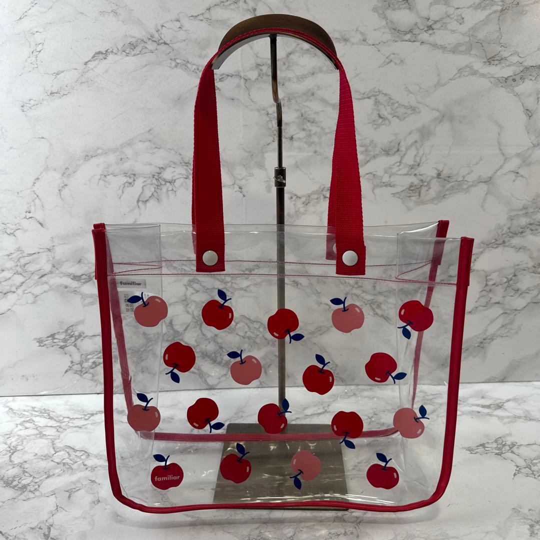 familiar ファミリア りんご柄 クリアビニールトートバッグ+ミニバッグ
