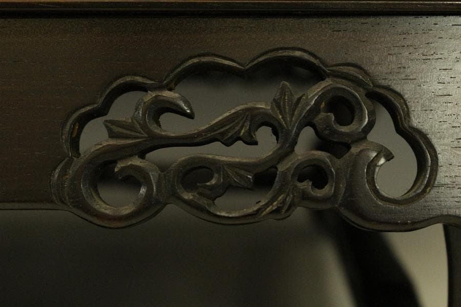 唐木 紫檀 刻装飾 四方 香炉台 重厚 64.5cm×42.5cm(LC394)