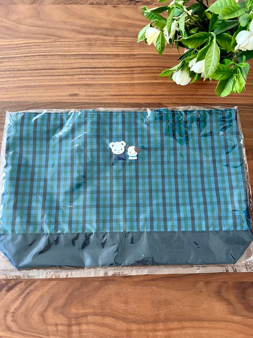 新品　ファミリア　バッグ　チェック　青　レッスンバッグ ファミリア風 ブルーグリーンチェック ネイビー マチあり レッスン