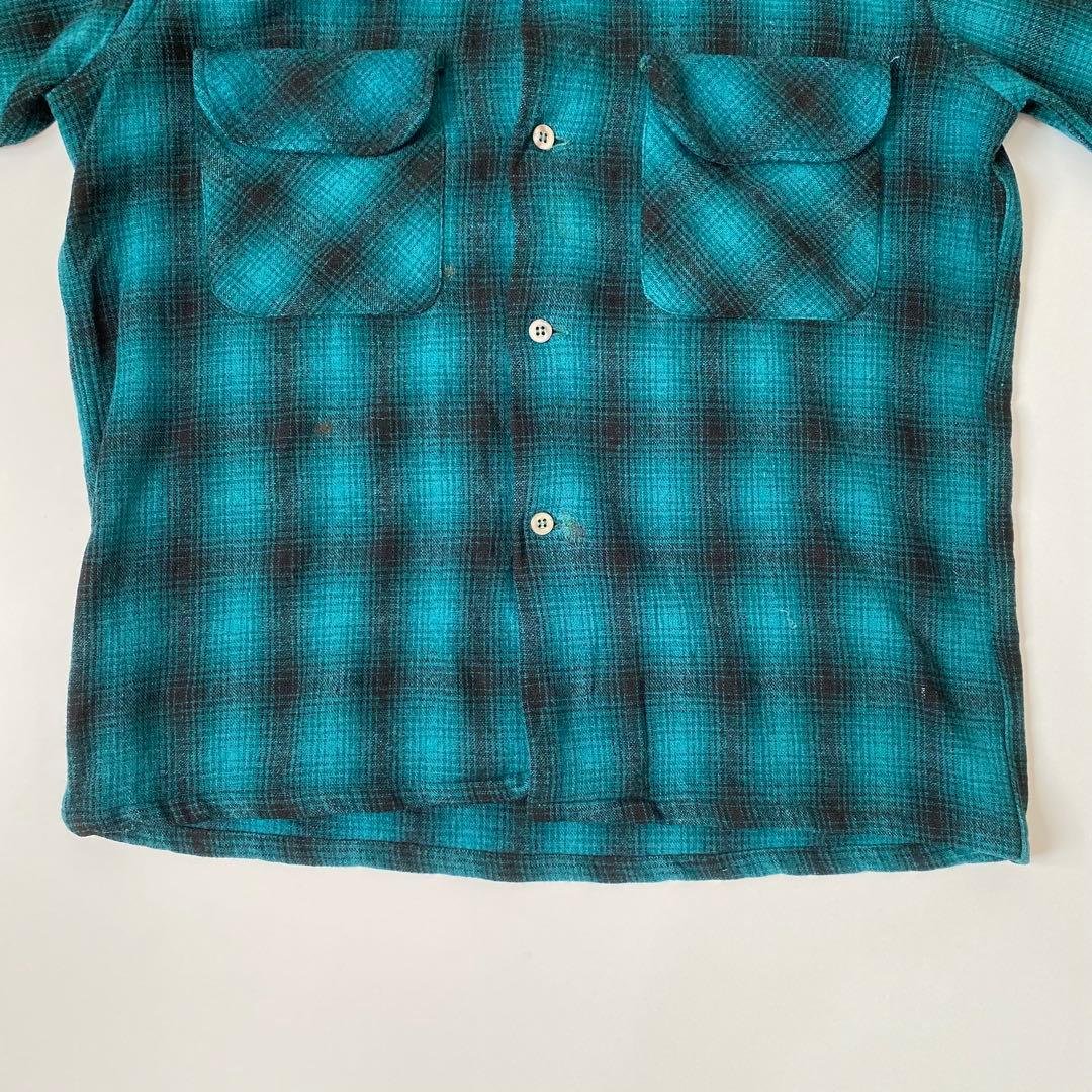 50s～60s】PILGRIMオープンカラー ウール オンブレチェックシャツ